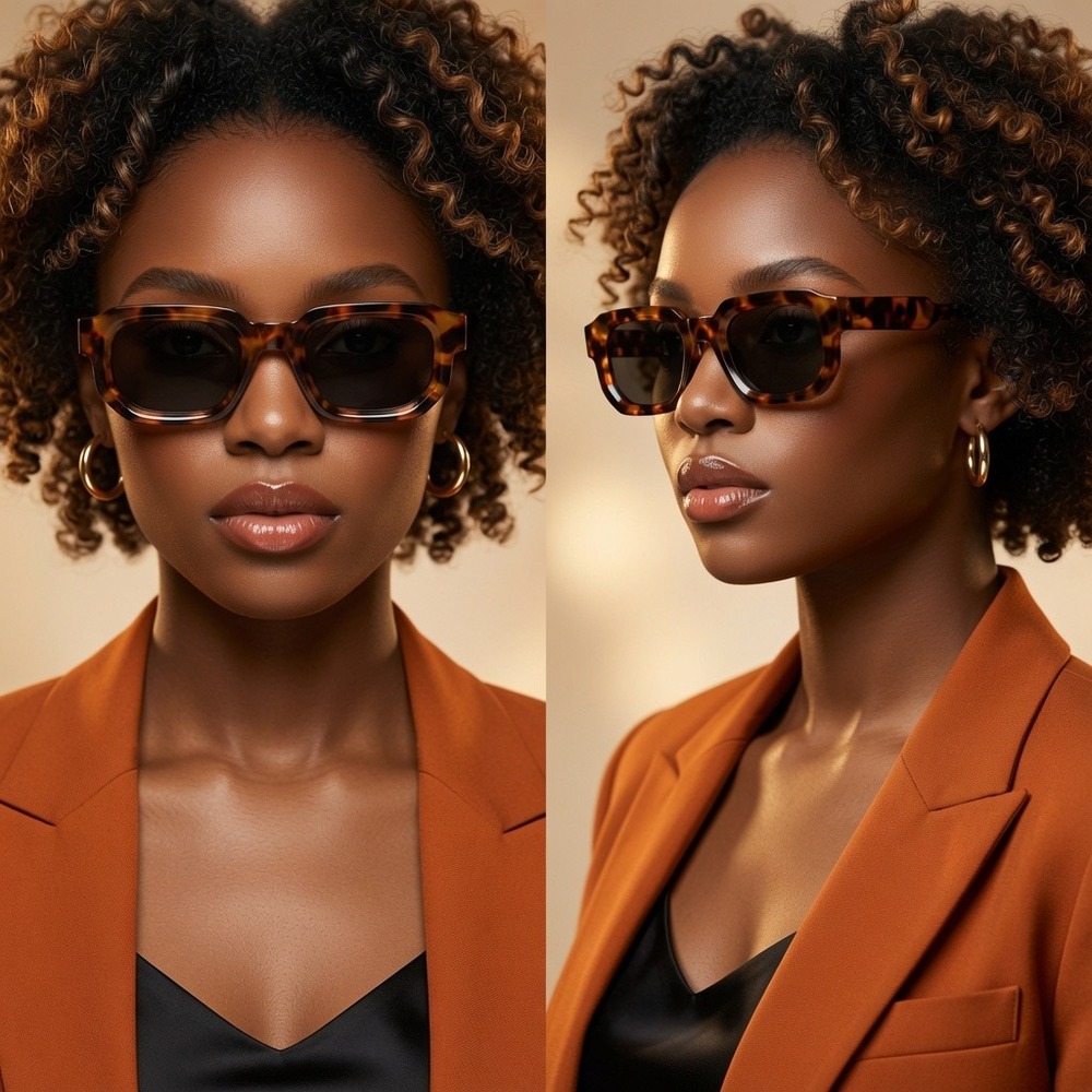 Womens Chunky Tortoise Rectangular Sunglasses Retro Geometric Brown Frames UV400
